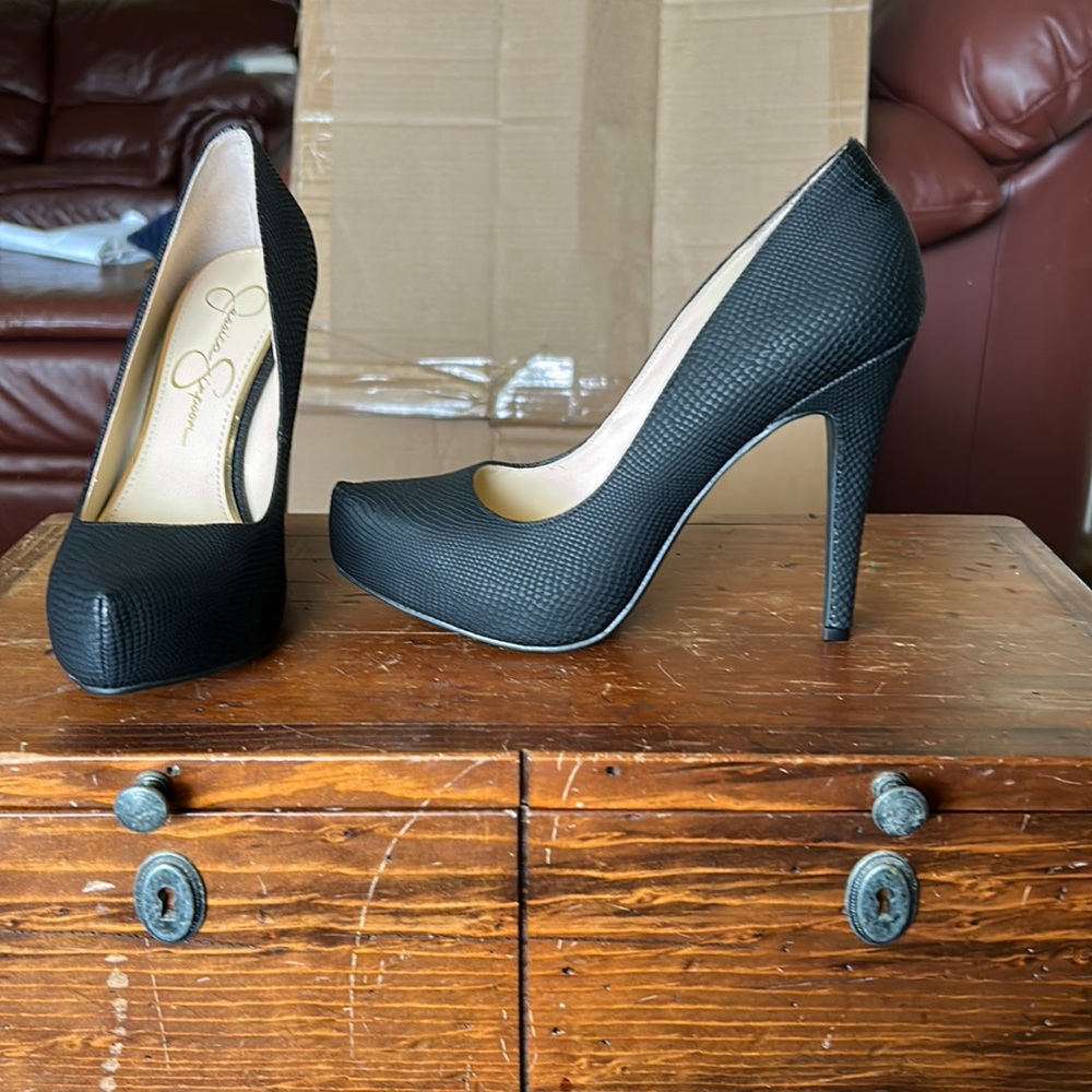 Jessica Simpson- Parisah black rumba snake heels